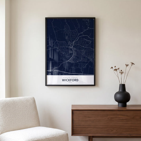 Wickford — Framed Map Print (Navy)