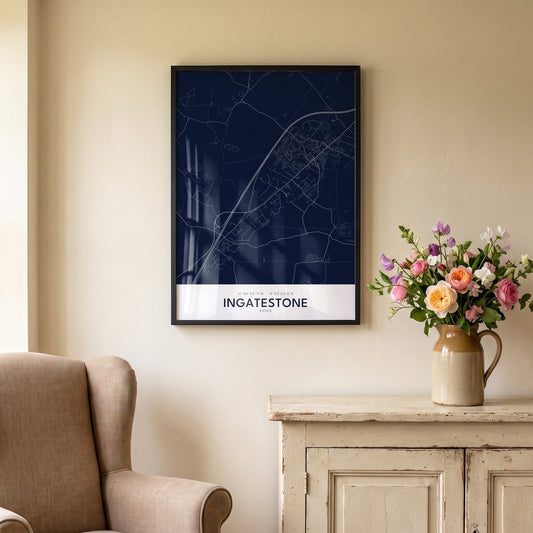 Ingatestone — Framed Map Print (Navy)