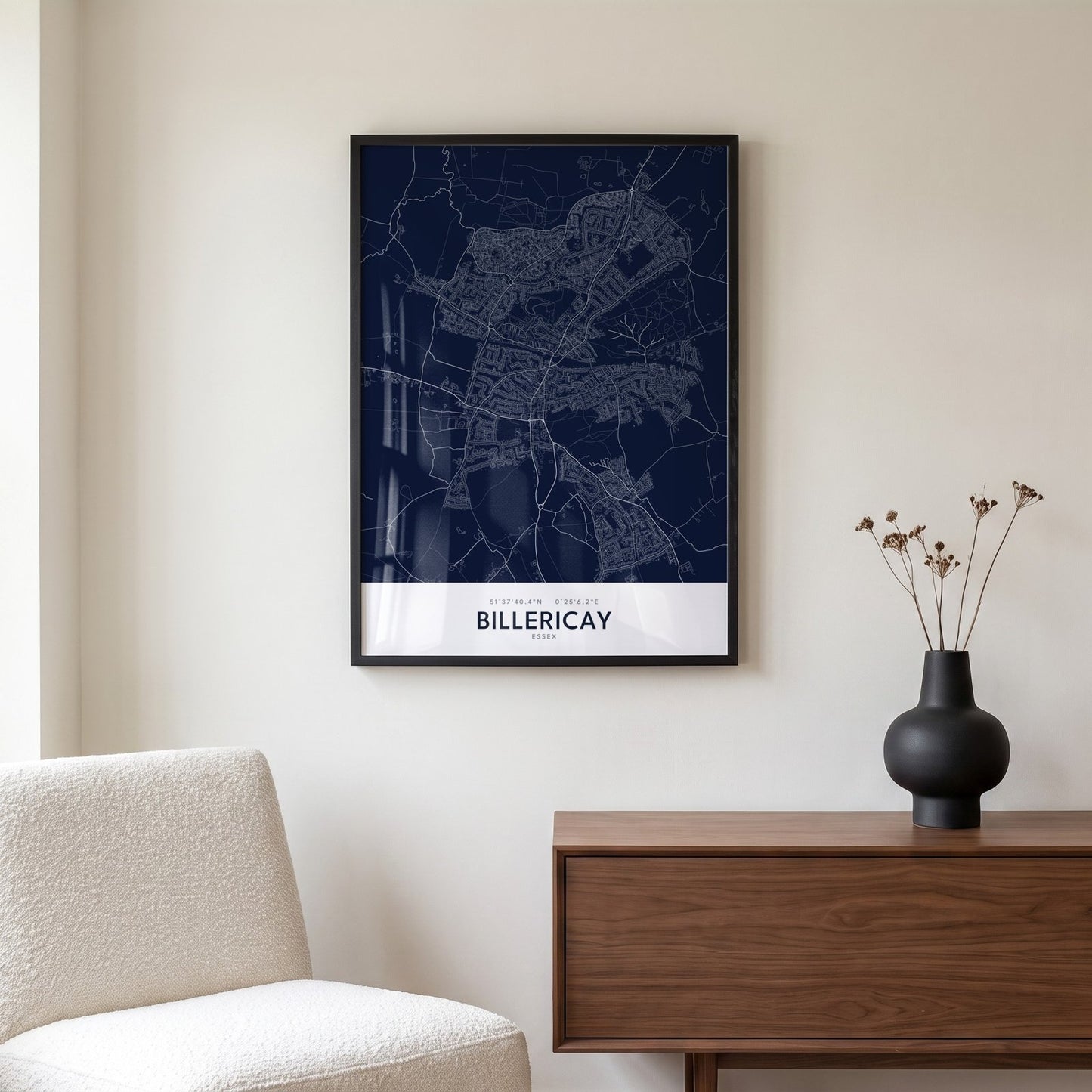 Billericay — Framed Map Print (Navy)