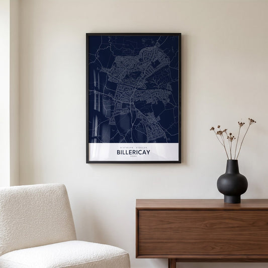 Billericay — Framed Map Print (Navy)