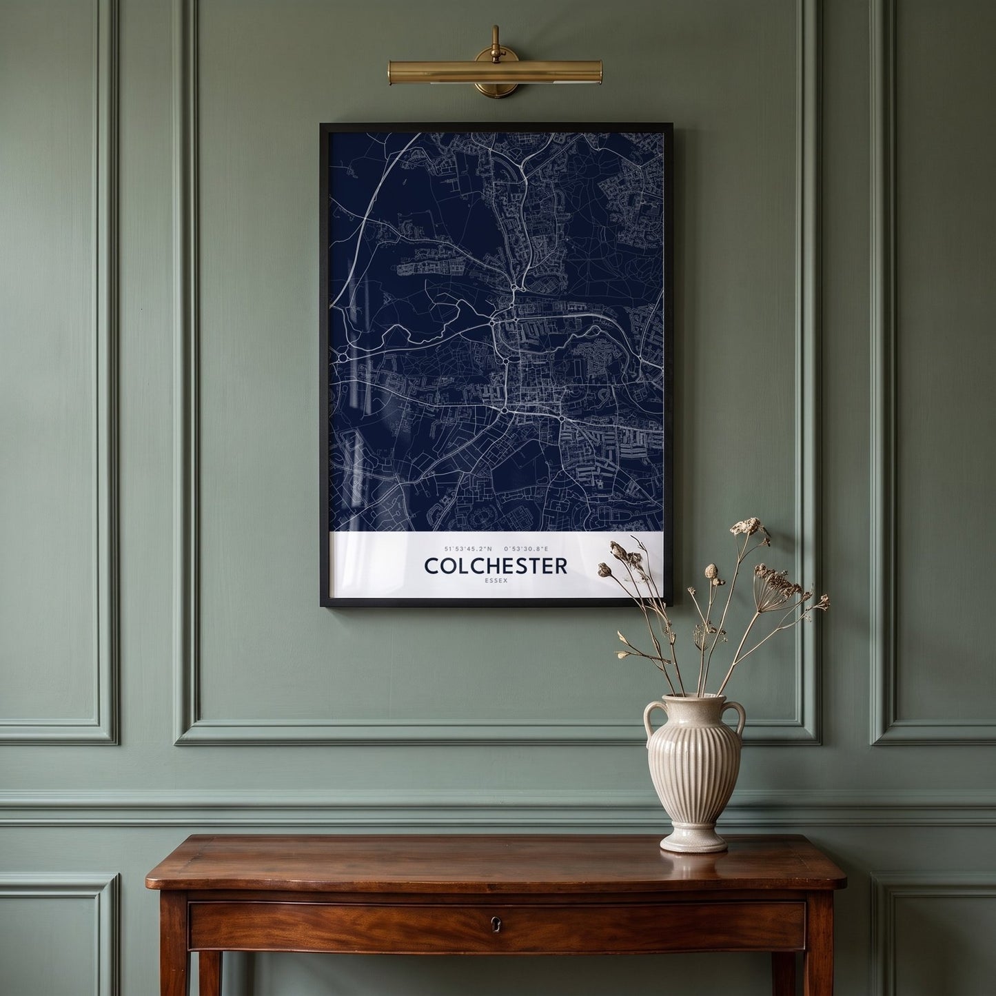 Colchester — Framed Map Print (Navy)