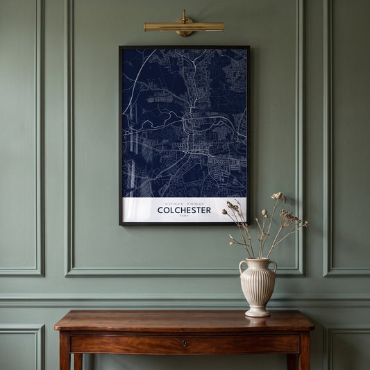 Colchester — Framed Map Print (Navy)