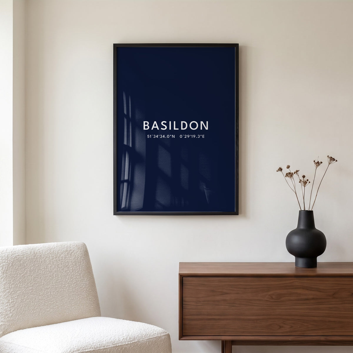 Basildon — Framed Coordinates Print (Navy)