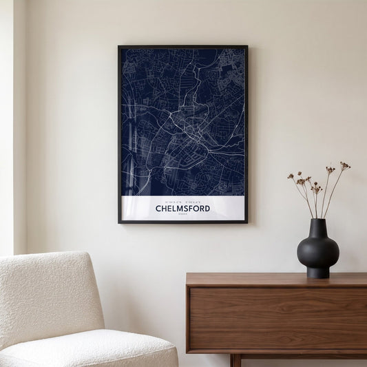 Chelmsford — Framed Map Print (Navy)