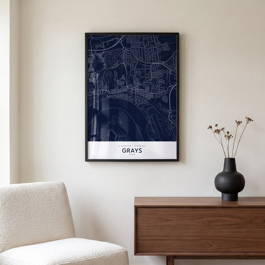 Grays — Framed Map Print (Navy)