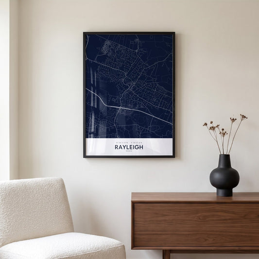 Rayleigh — Framed Map Print (Navy)