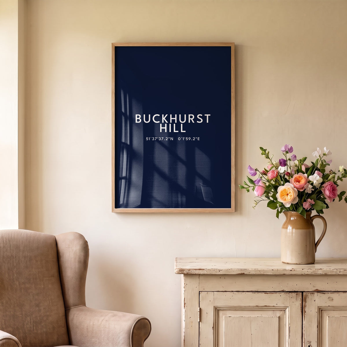 Buckhurst Hill — Framed Coordinates Print (Navy)