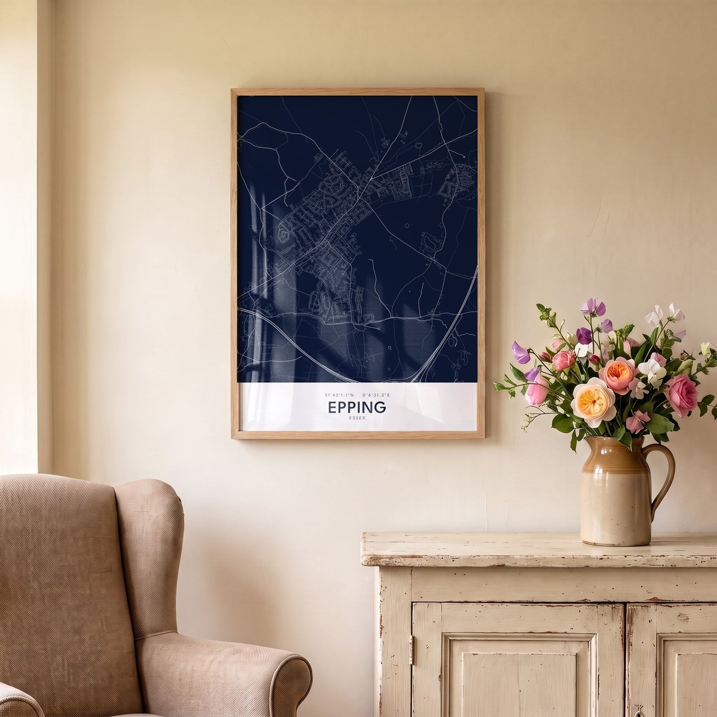 Epping — Framed Map Print (Navy)