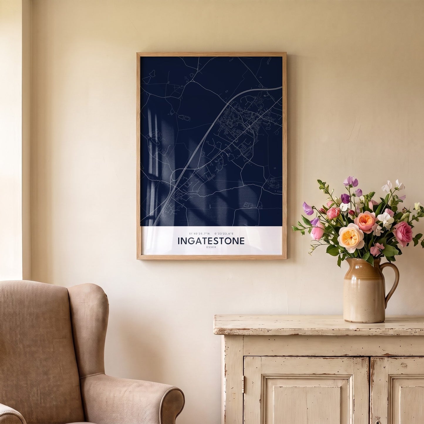Ingatestone — Framed Map Print (Navy)