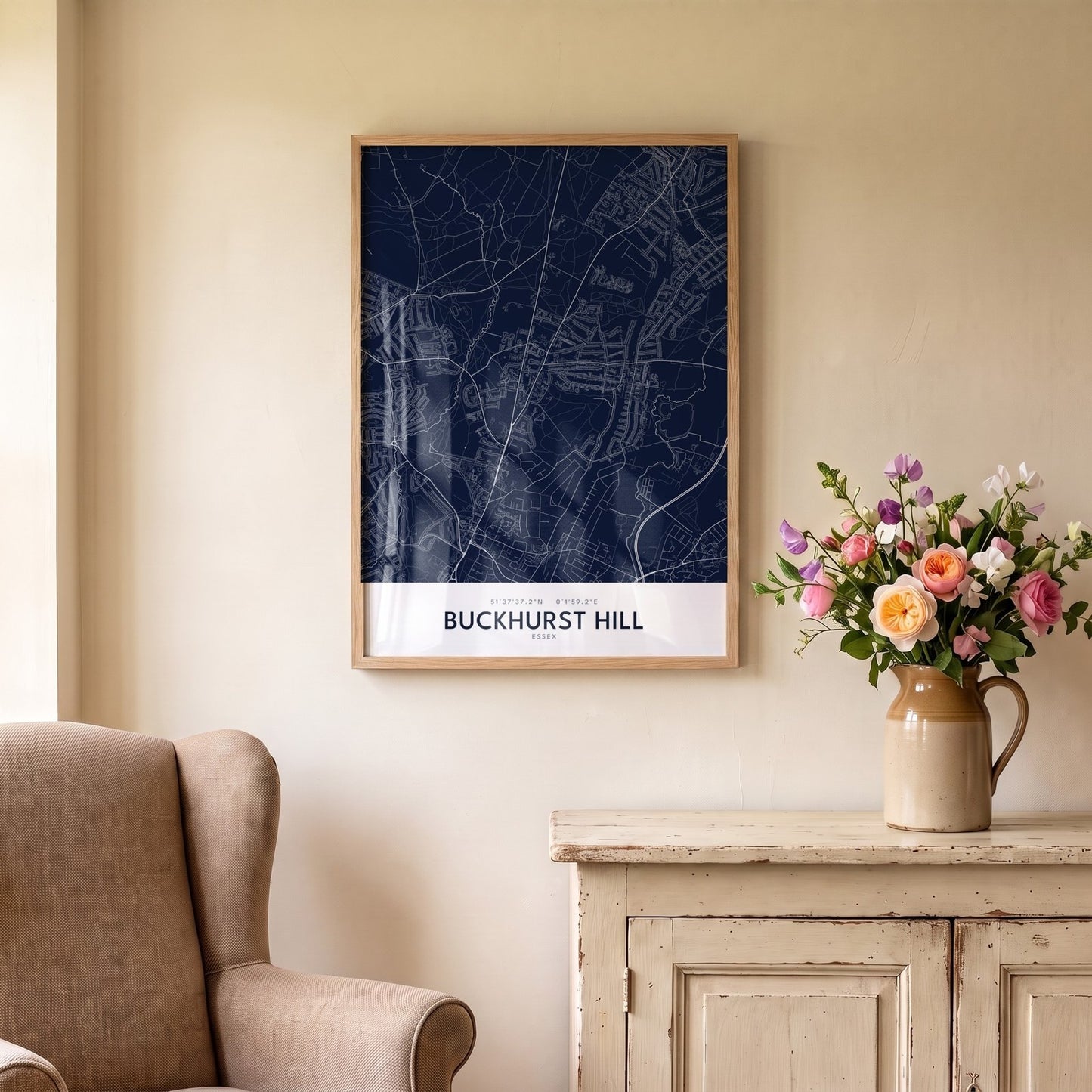 Buckhurst Hill — Framed Map Print (Navy)