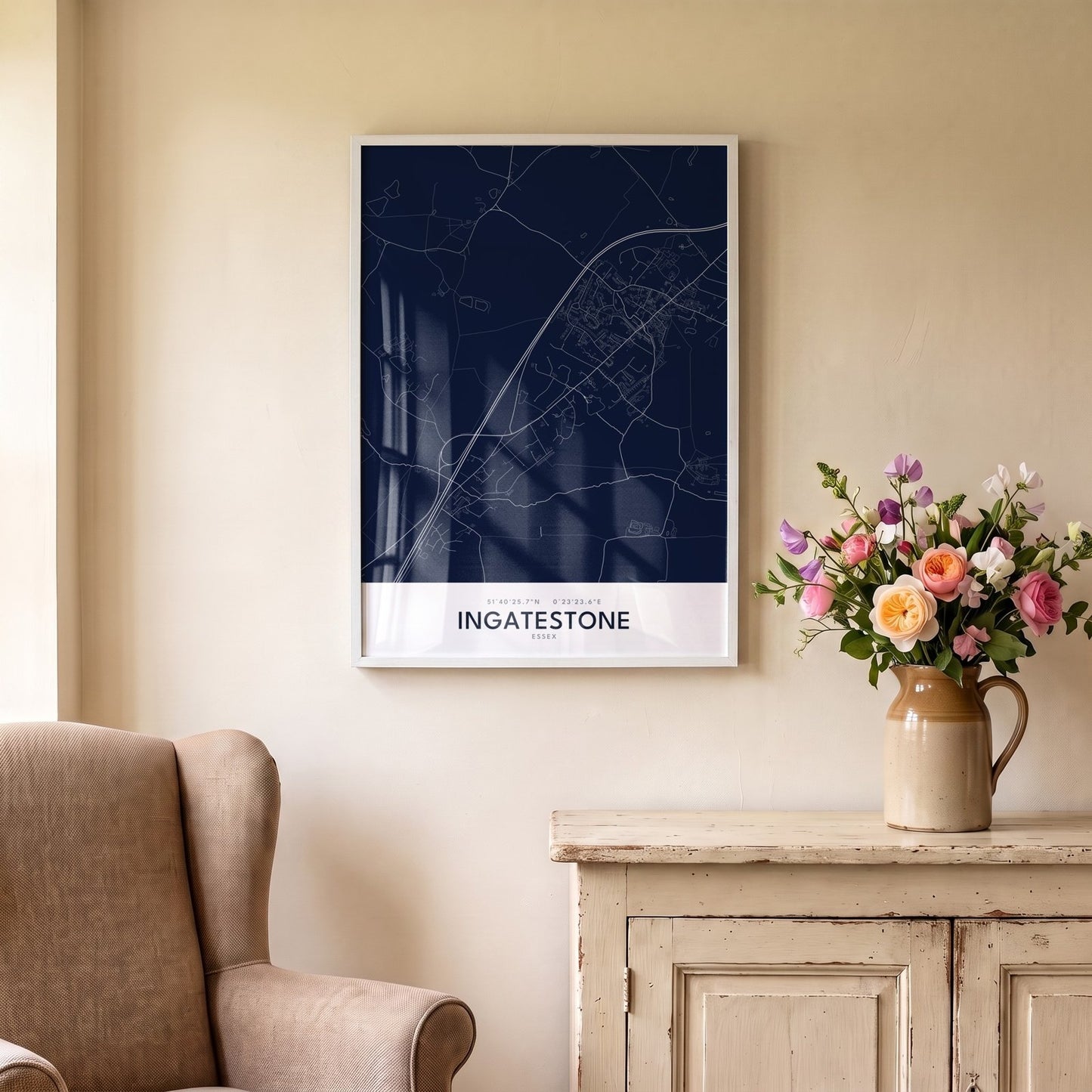 Ingatestone — Framed Map Print (Navy)