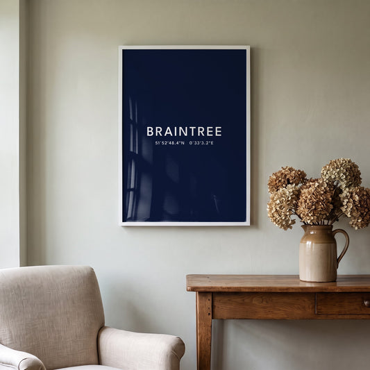 Braintree — Framed Coordinates Print (Navy)
