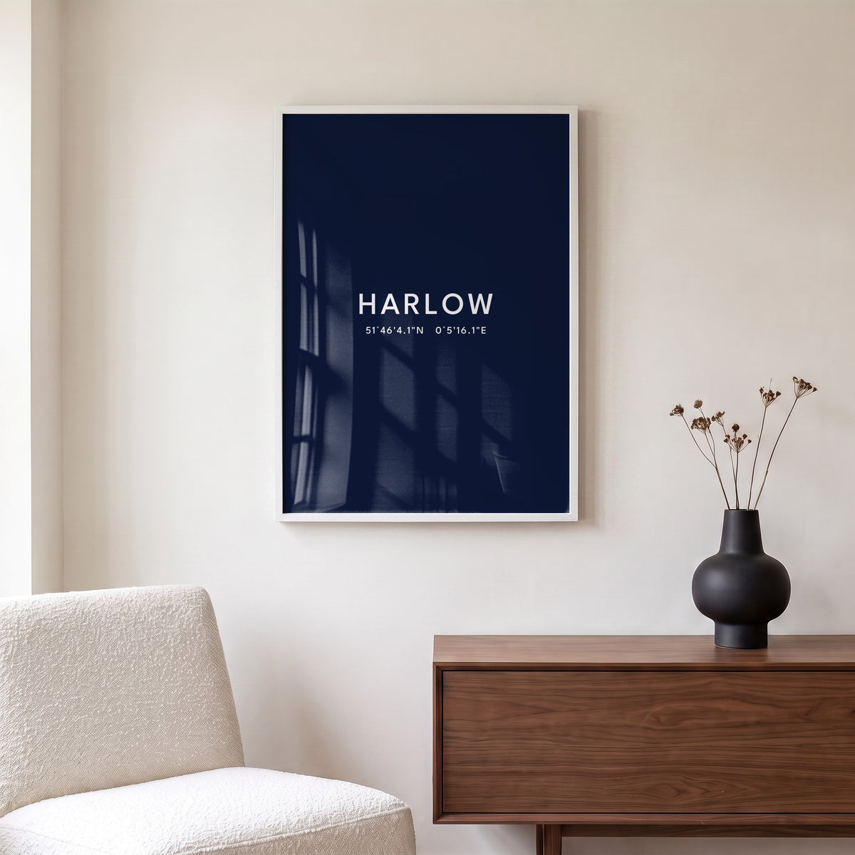 Your Town Merch — Harlow Framed Coordinates Print (Navy) lifestyle