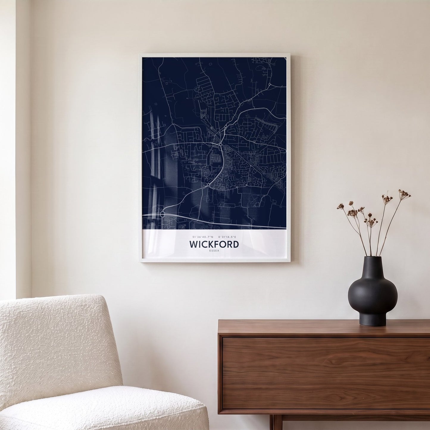 Wickford — Framed Map Print (Navy)