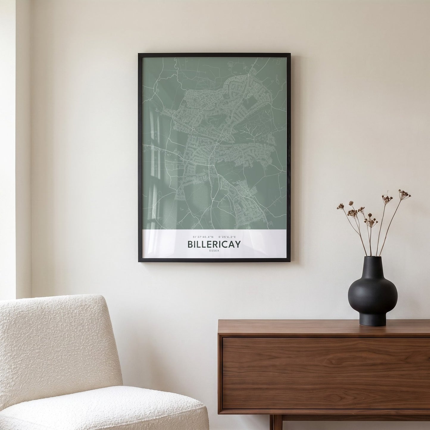 Billericay — Framed Map Print (Sage)