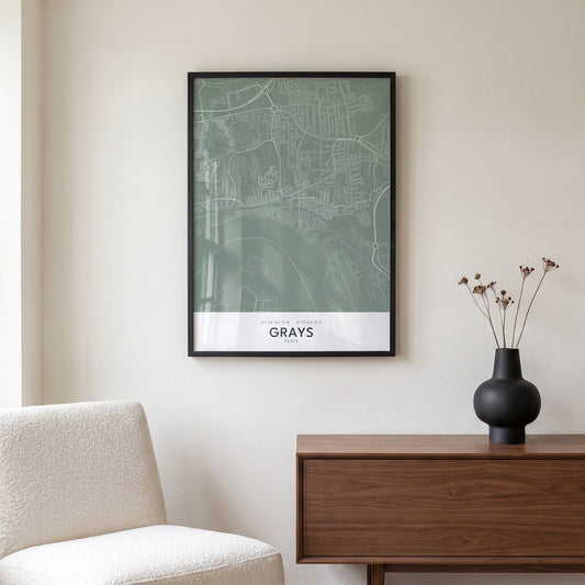Grays — Framed Map Print (Sage)