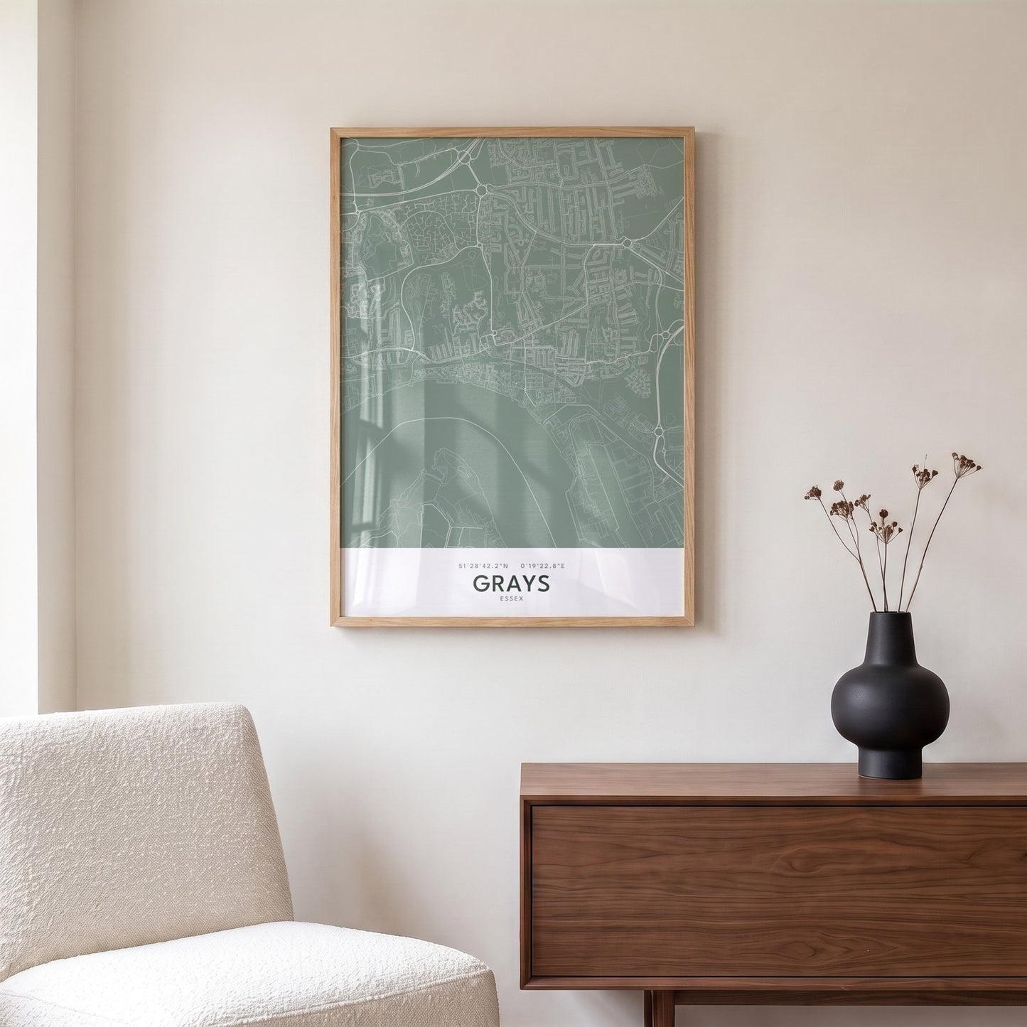 Grays — Framed Map Print (Sage)