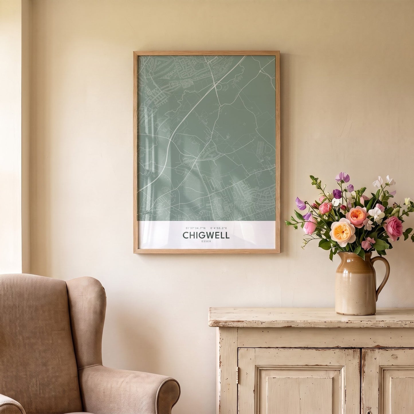 Chigwell — Framed Map Print (Sage)