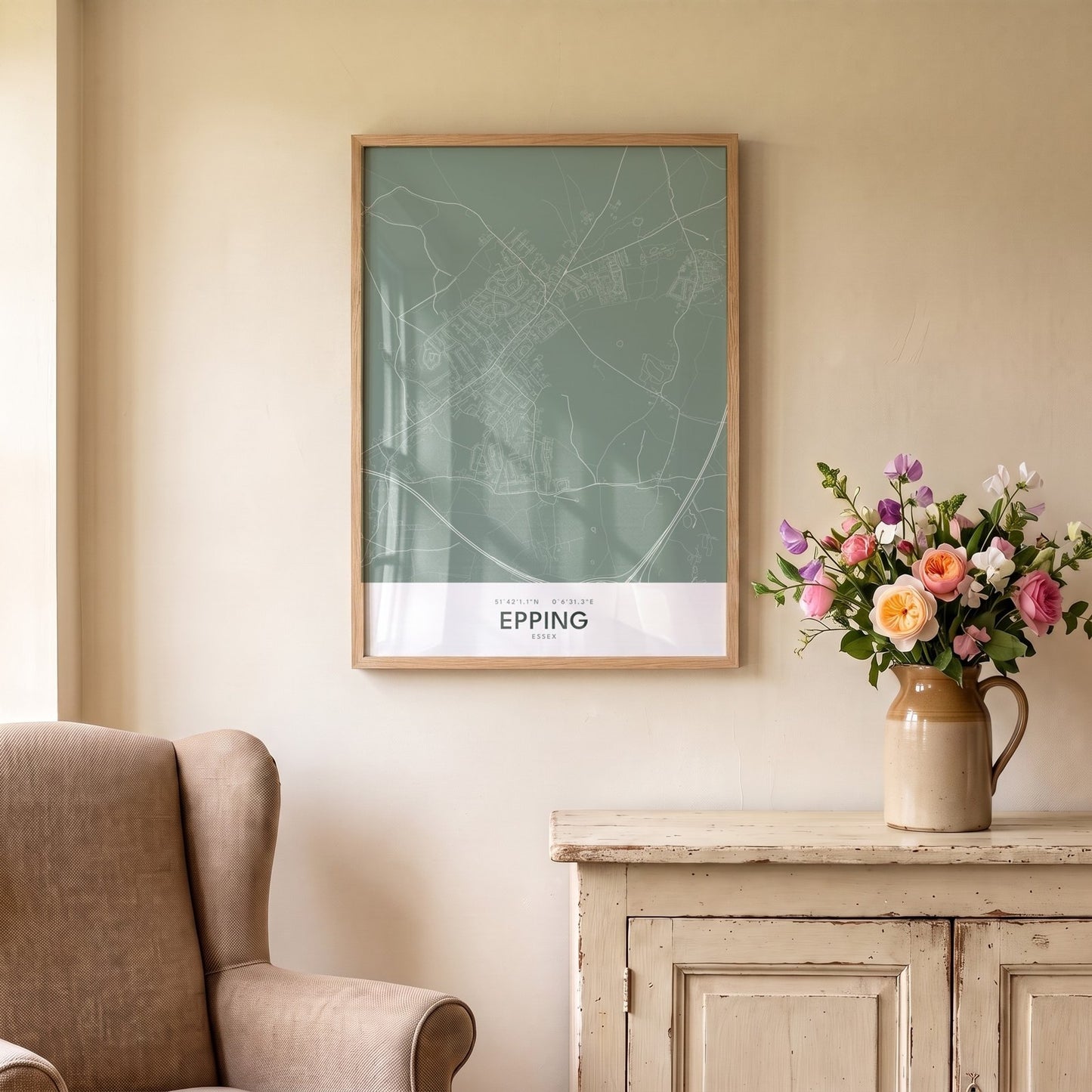 Epping — Framed Map Print (Sage)