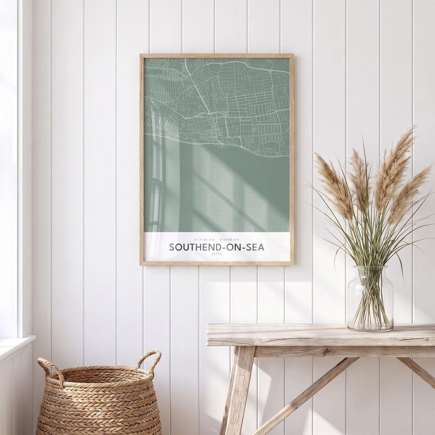 Southend-on-Sea — Framed Map Print (Sage)