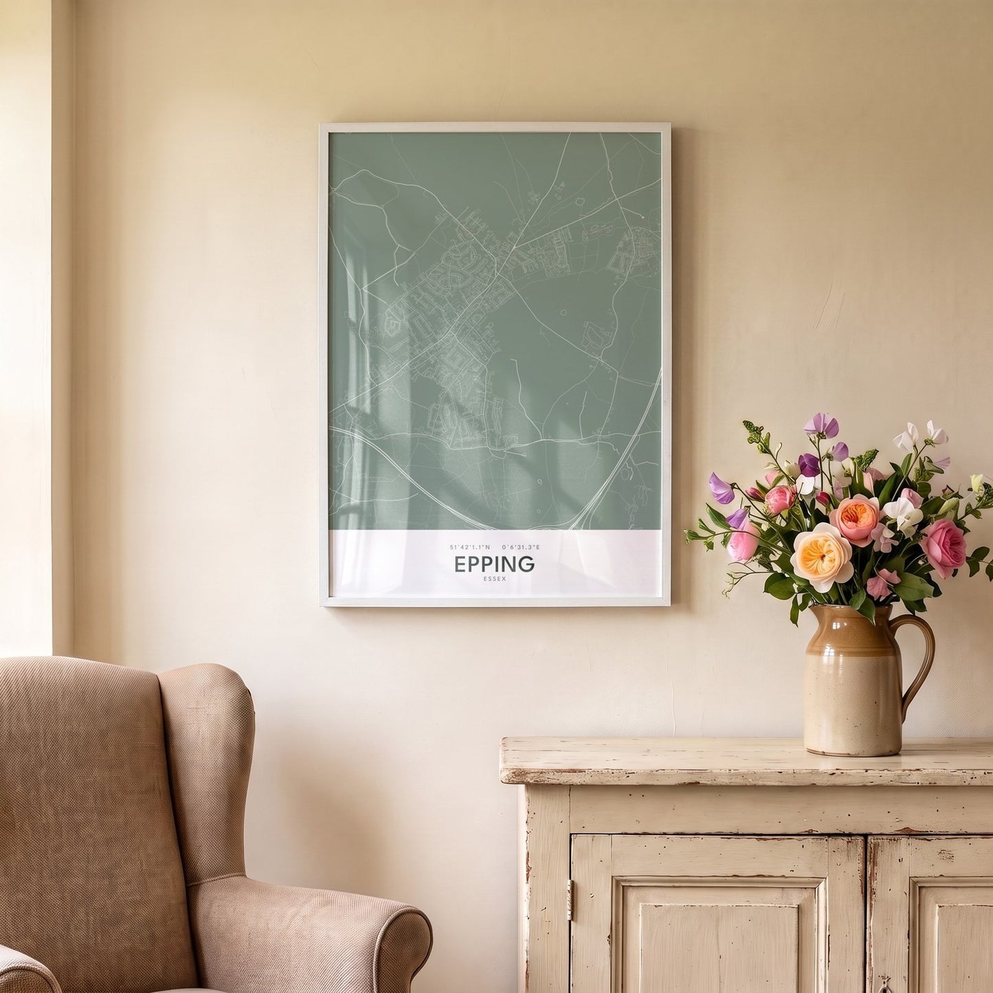 Epping — Framed Map Print (Sage)