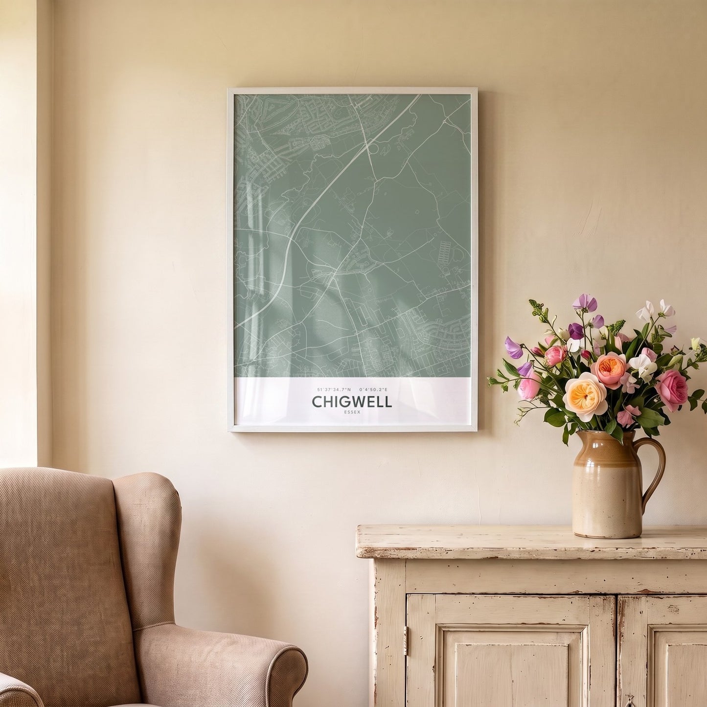Chigwell — Framed Map Print (Sage)