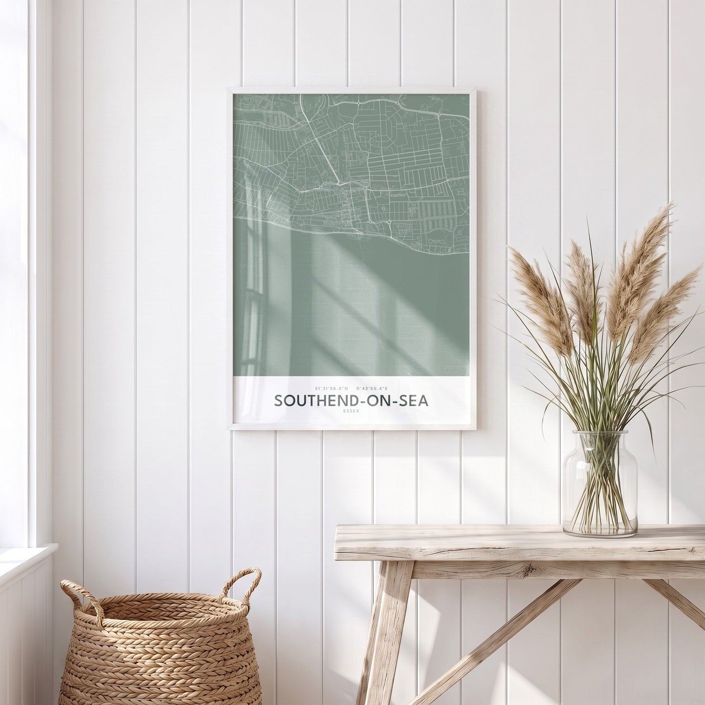 Southend-on-Sea — Framed Map Print (Sage)