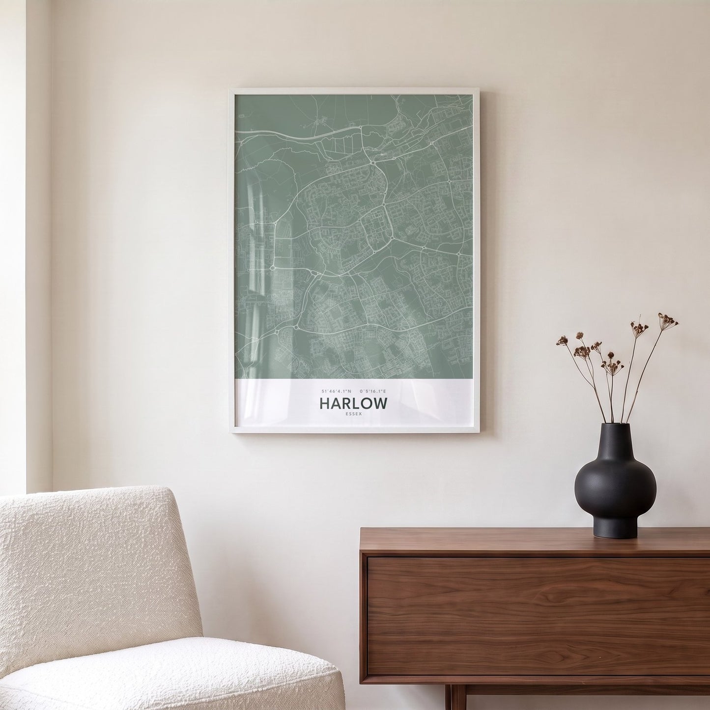 Harlow — Framed Map Print (Sage)