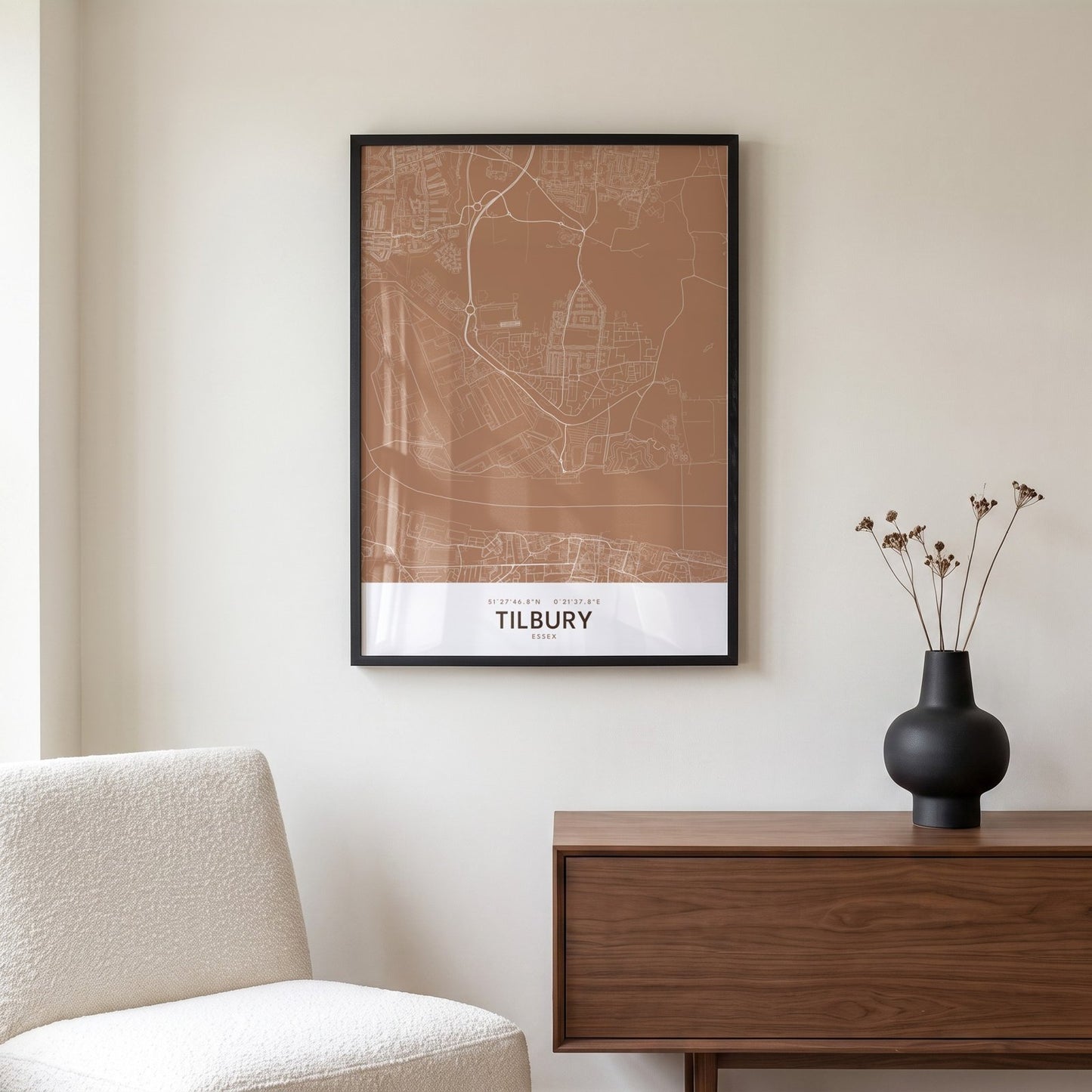 Tilbury — Framed Map Print (Terracotta)