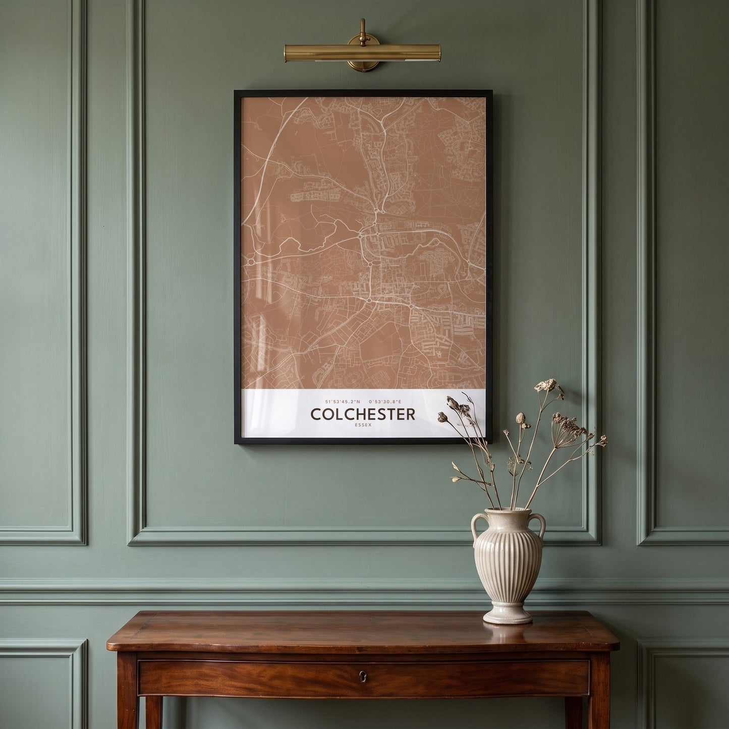 Colchester — Framed Map Print (Terracotta)