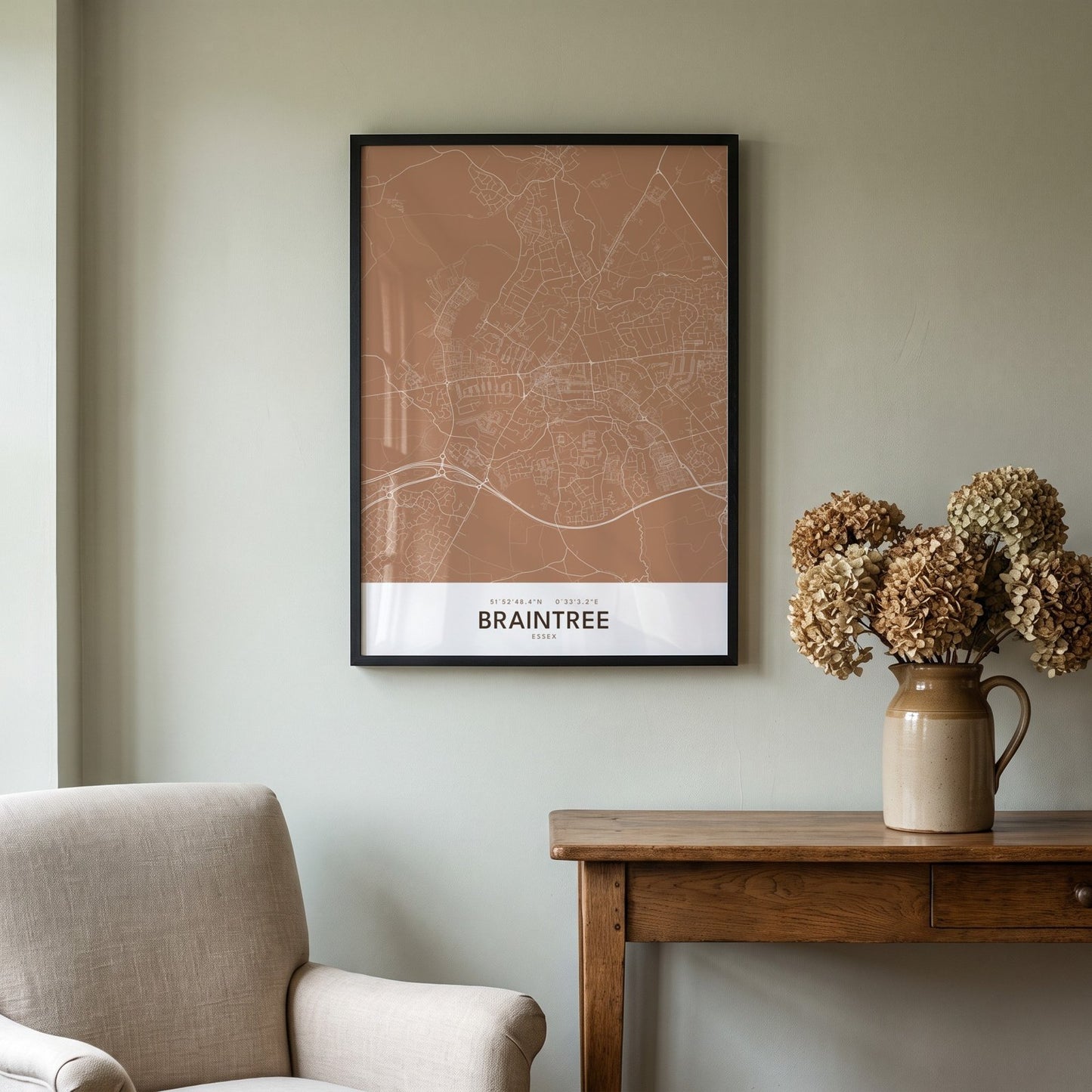 Braintree — Framed Map Print (Terracotta)