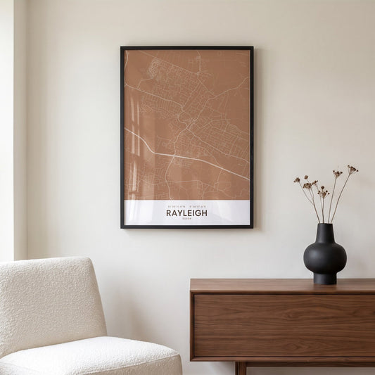 Rayleigh — Framed Map Print (Terracotta)