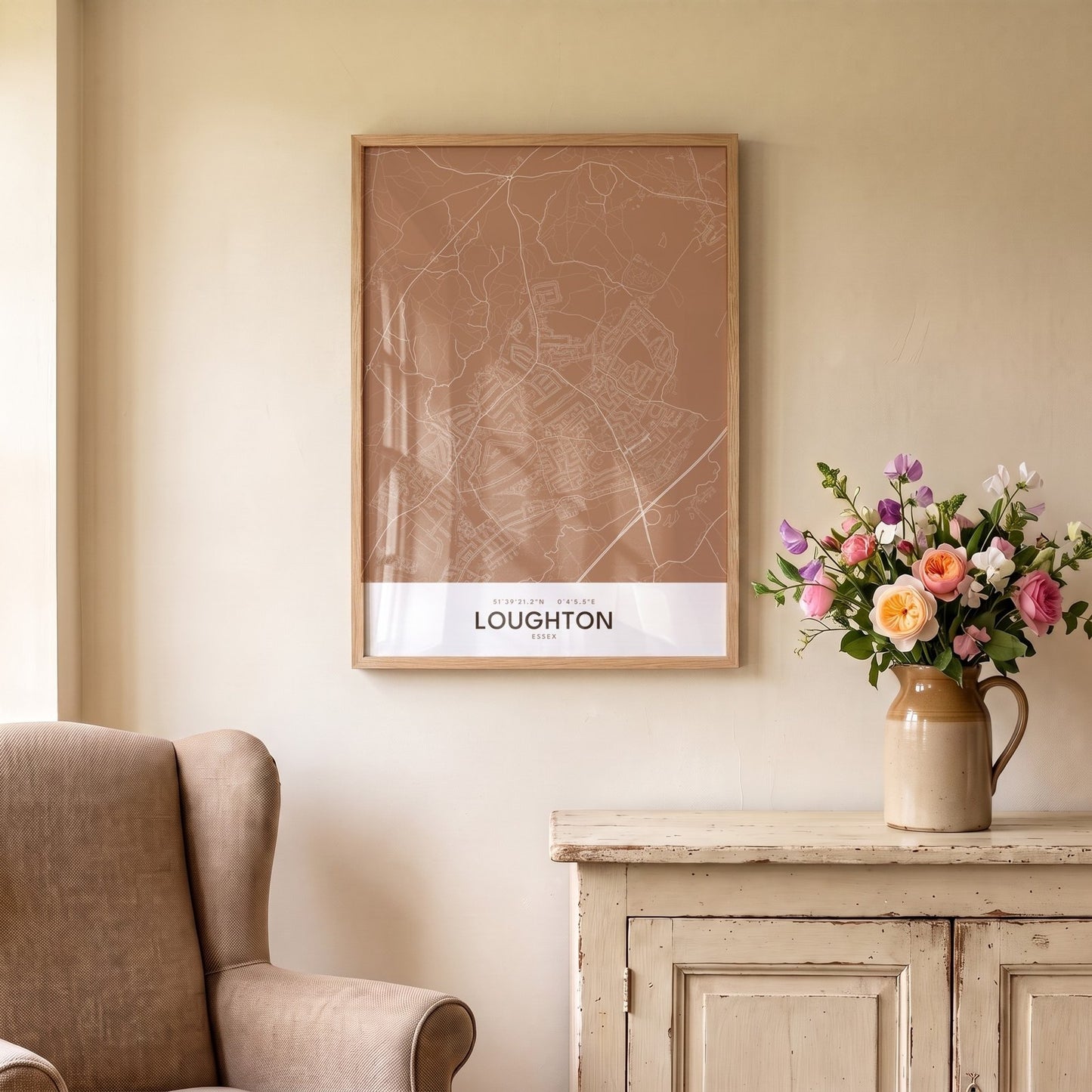 Loughton — Framed Map Print (Terracotta)