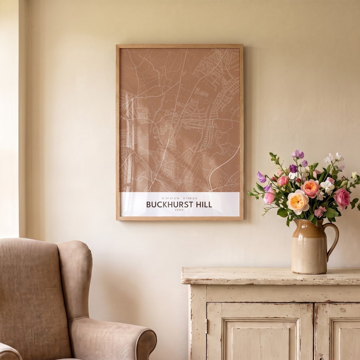 Buckhurst Hill — Framed Map Print (Terracotta)
