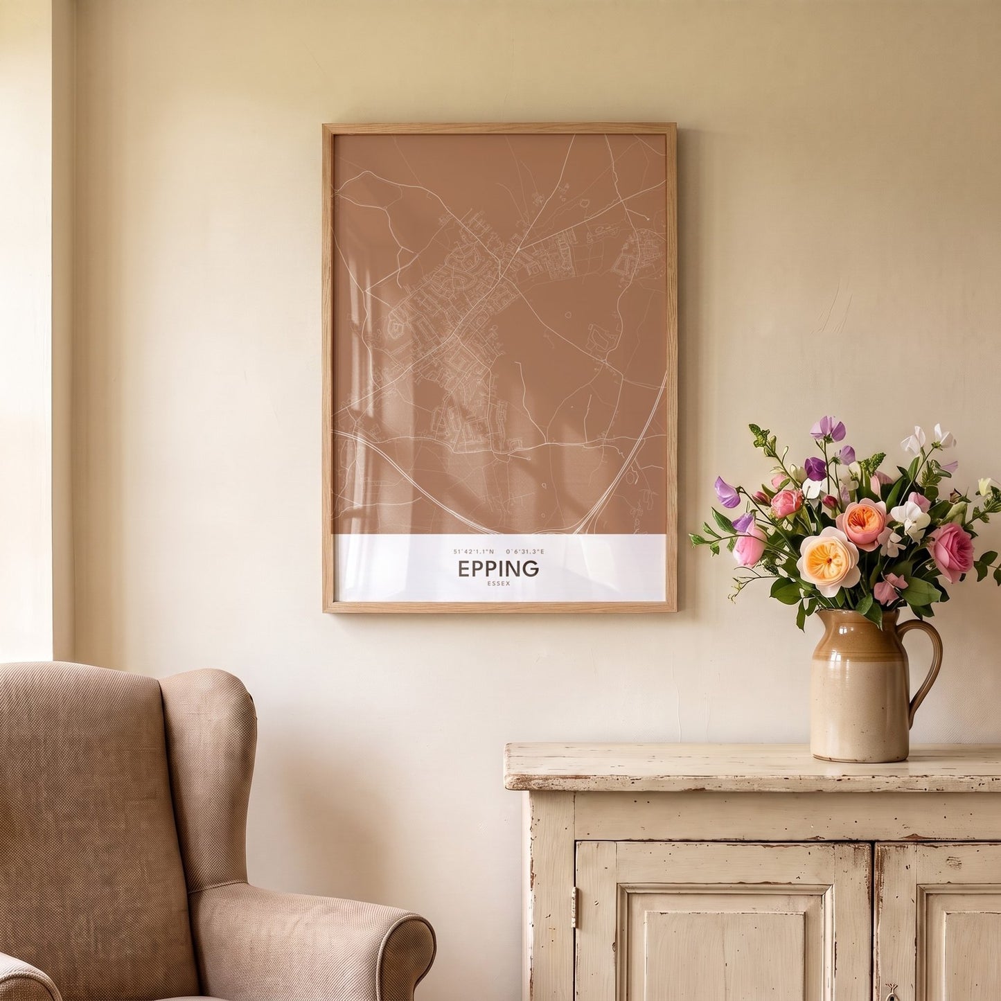 Epping — Framed Map Print (Terracotta)