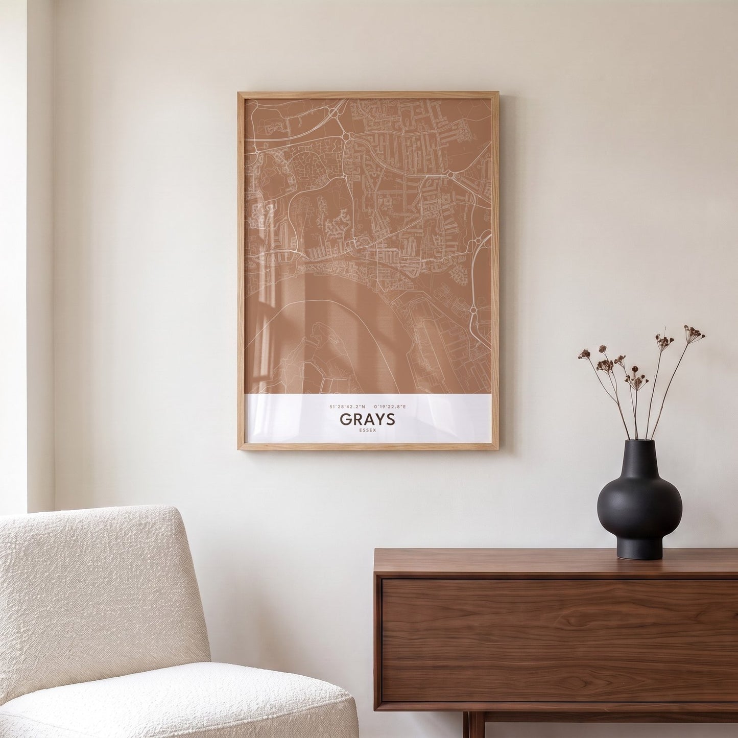 Grays — Framed Map Print (Terracotta)