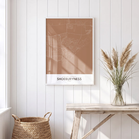 Shoeburyness — Framed Map Print (Terracotta)