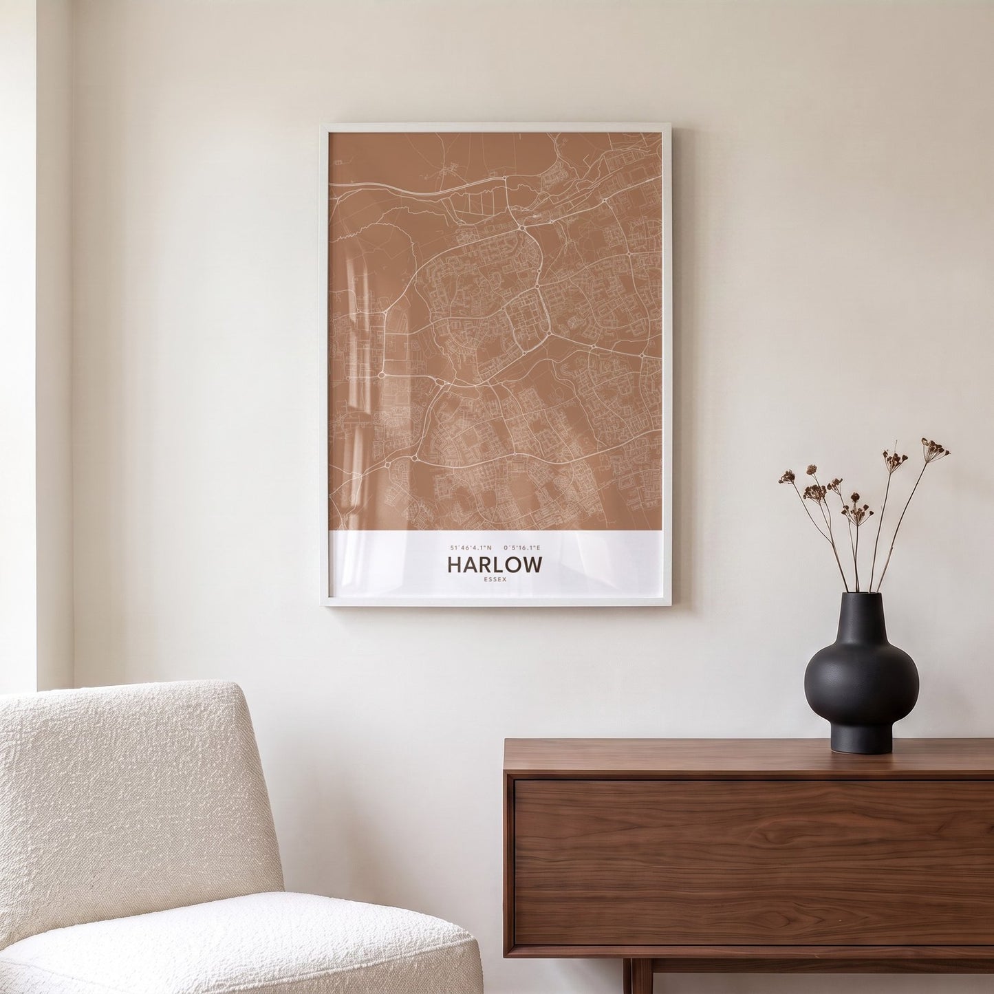Harlow — Framed Map Print (Terracotta)