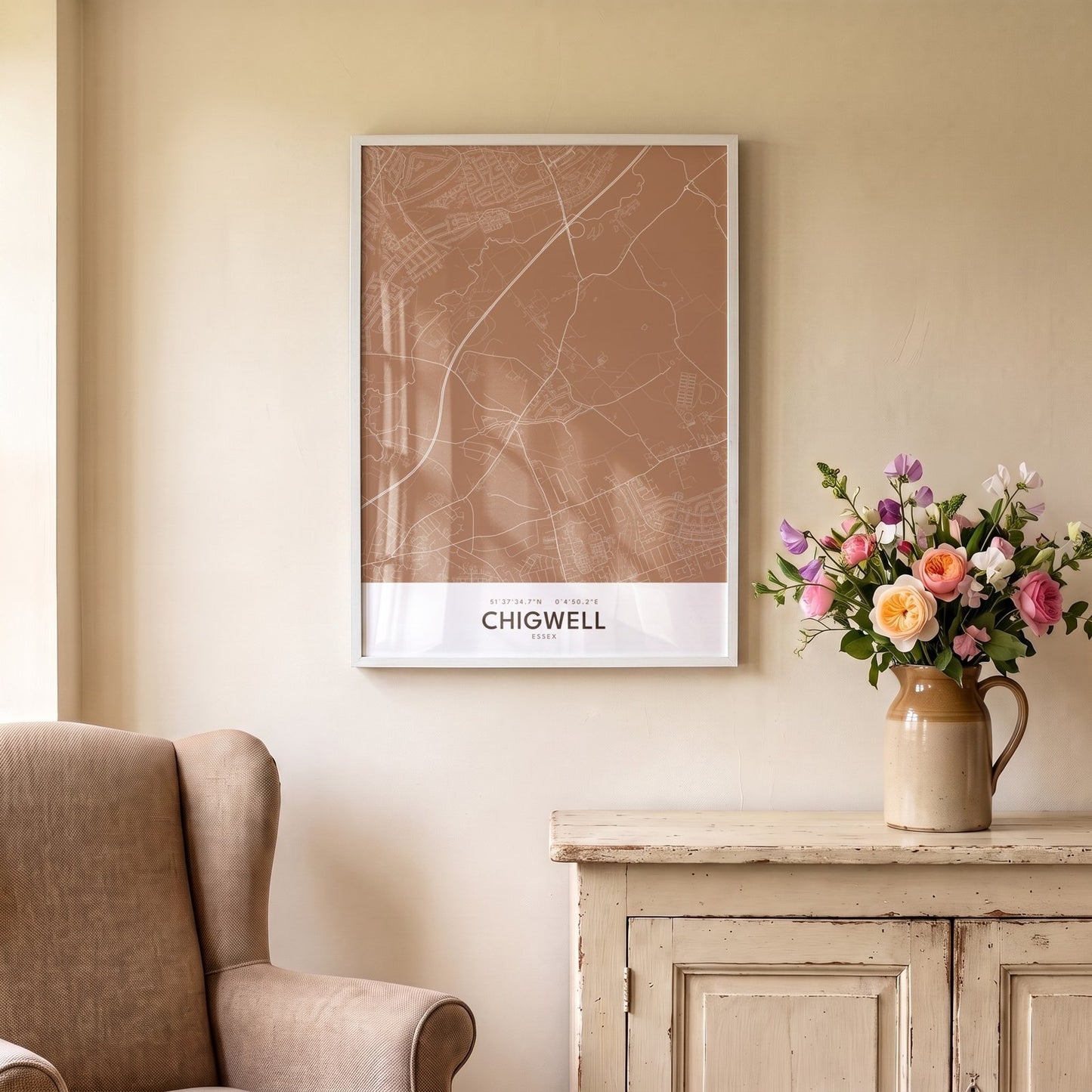 Chigwell — Framed Map Print (Terracotta)
