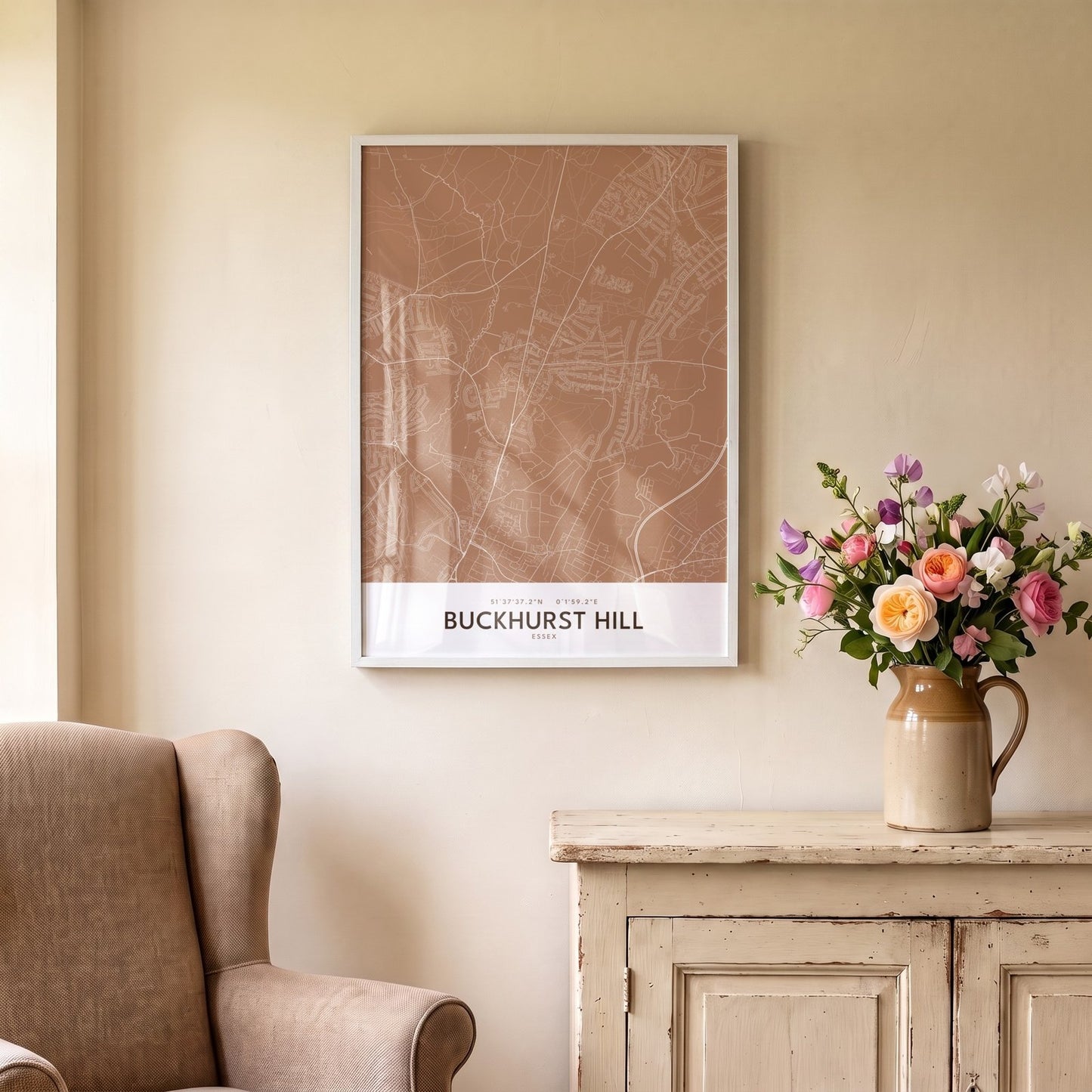 Buckhurst Hill — Framed Map Print (Terracotta)