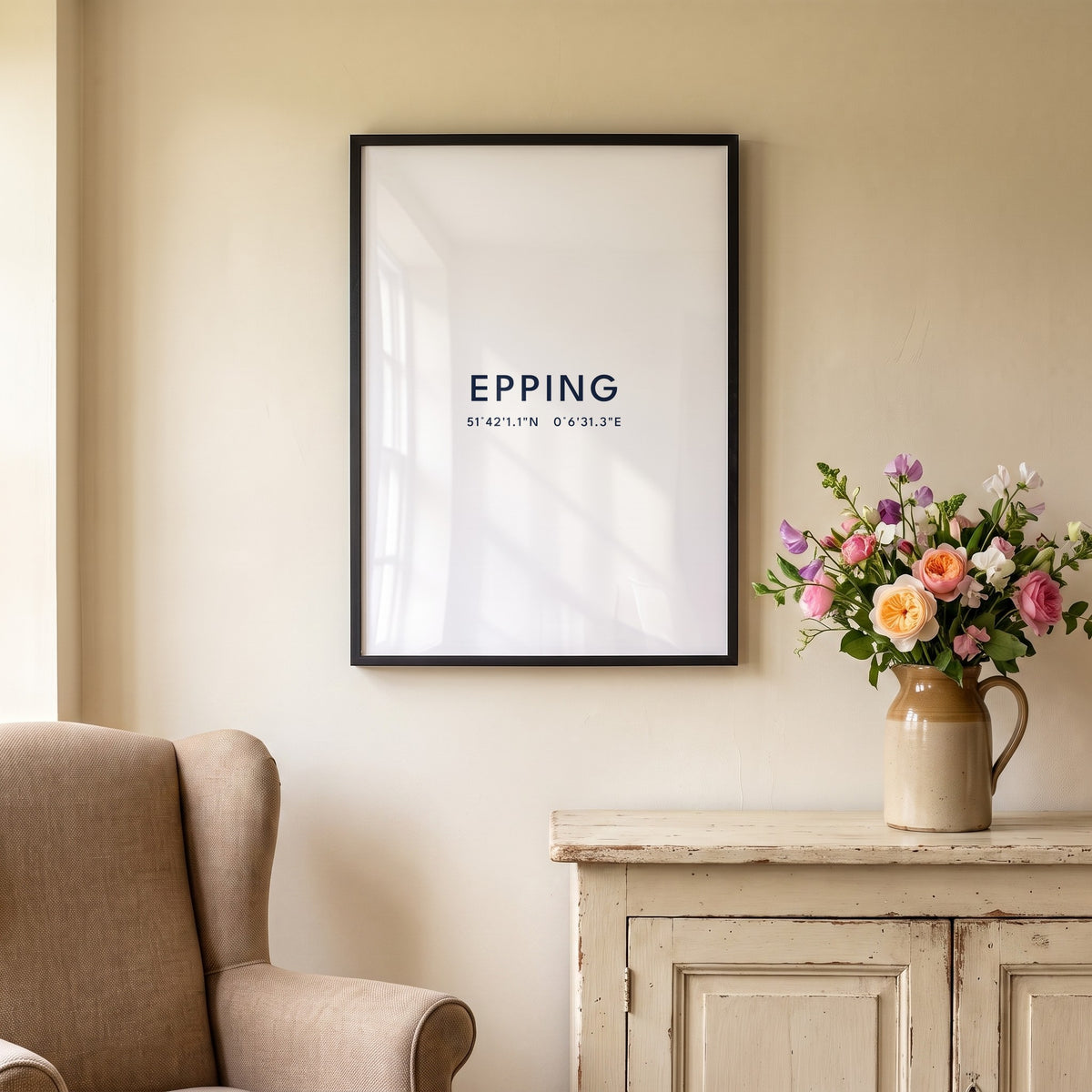 Your Town Merch — Epping Framed Coordinates Print lifestyle