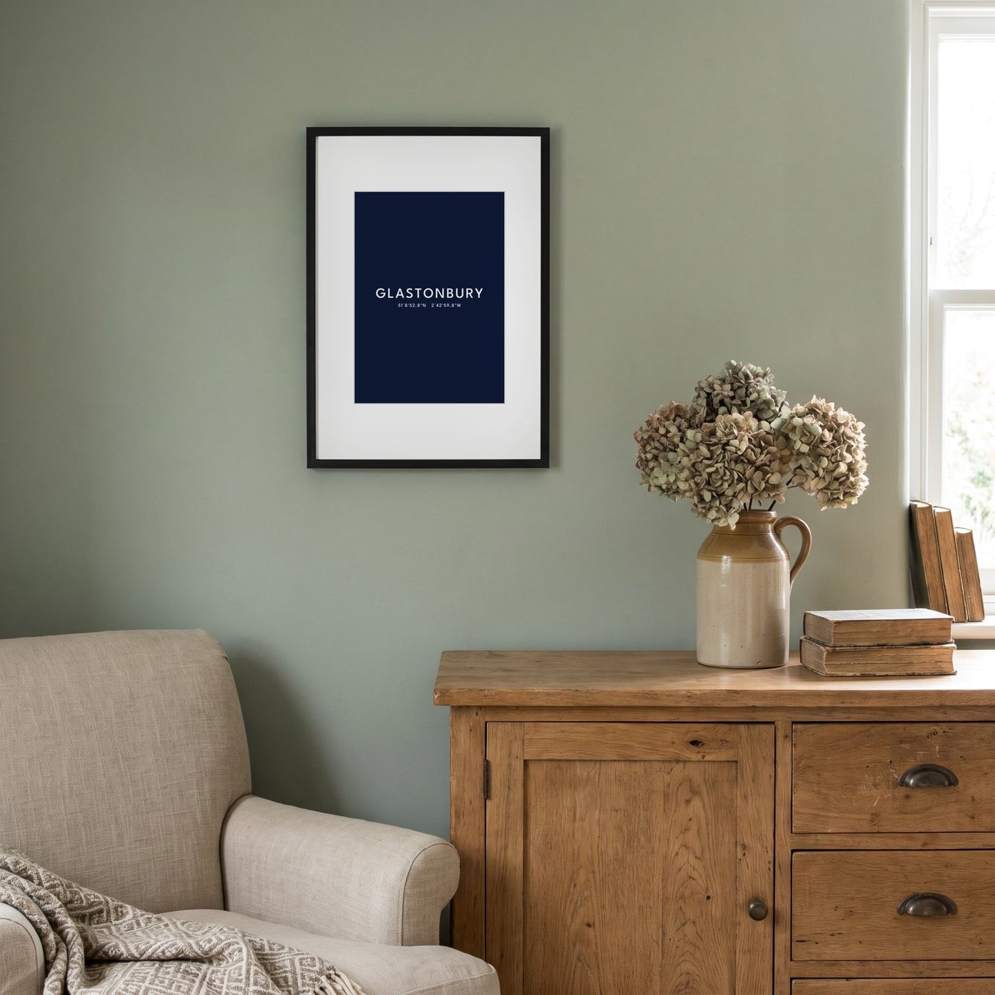 Glastonbury — Framed Coordinates Print (Navy)
