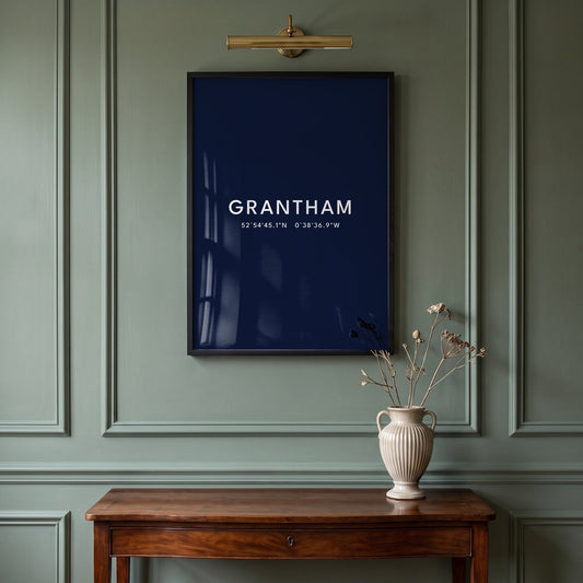 Grantham — Framed Coordinates Print (Navy)