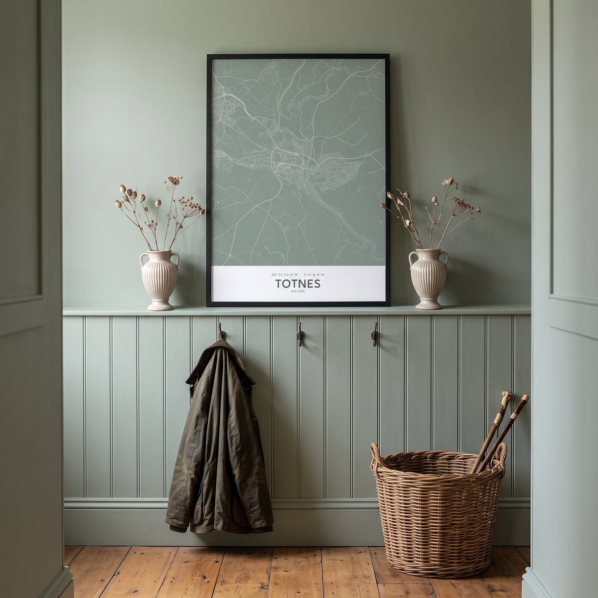 Your Town Merch — Totnes Framed Map Print (Sage) lifestyle