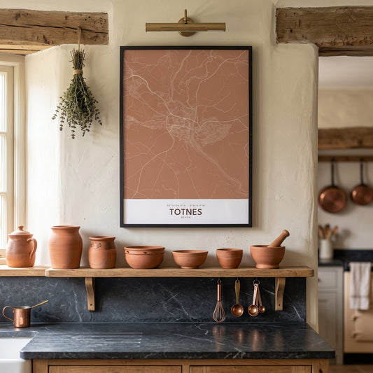Your Town Merch — Totnes Framed Map Print (Terracotta) lifestyle