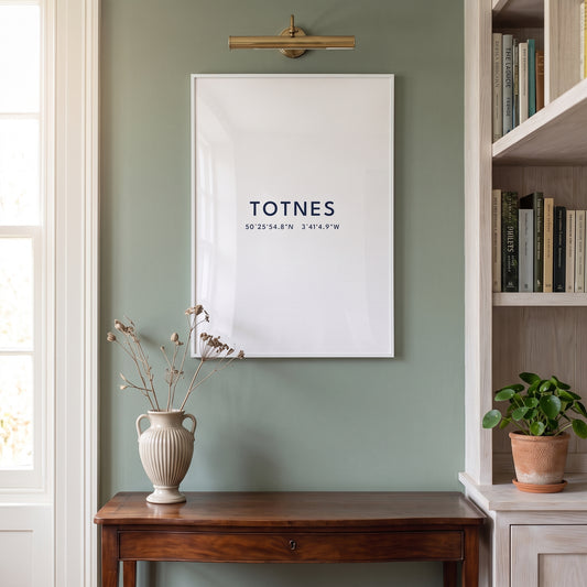 Your Town Merch — Totnes Framed Coordinates Print lifestyle