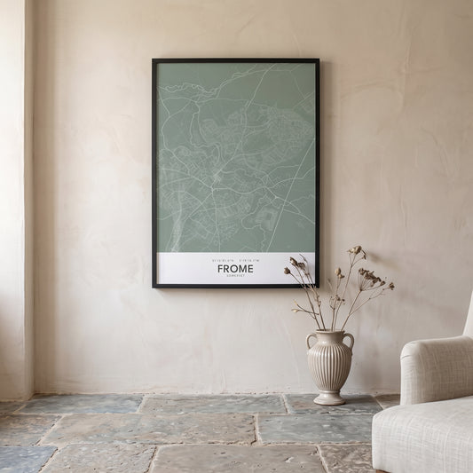 Your Town Merch — Frome Framed Map Print (Sage) lifestyle