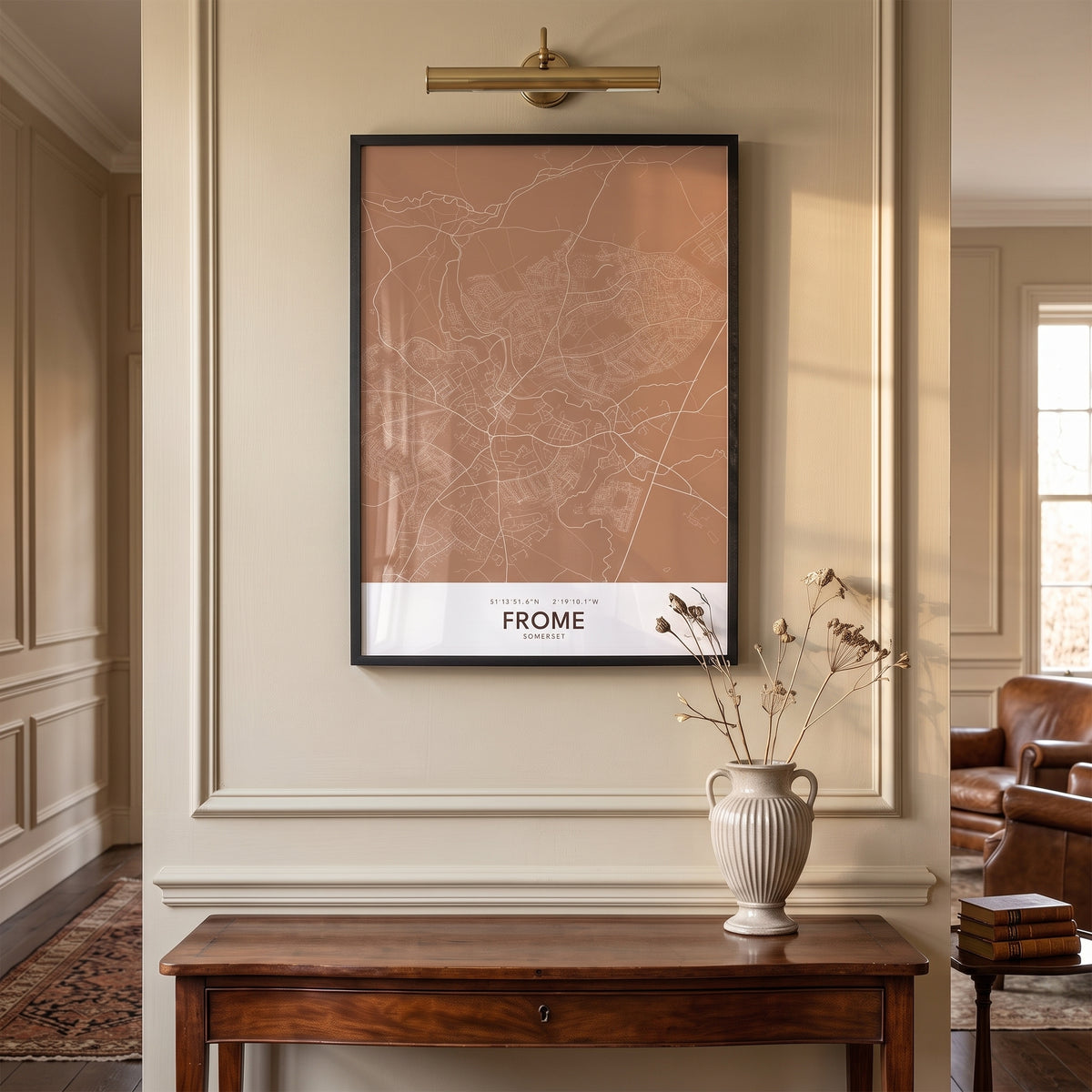 Your Town Merch — Frome Framed Map Print (Terracotta) lifestyle