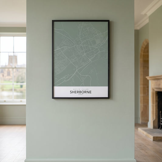 Your Town Merch — Sherborne Framed Map Print (Sage) lifestyle