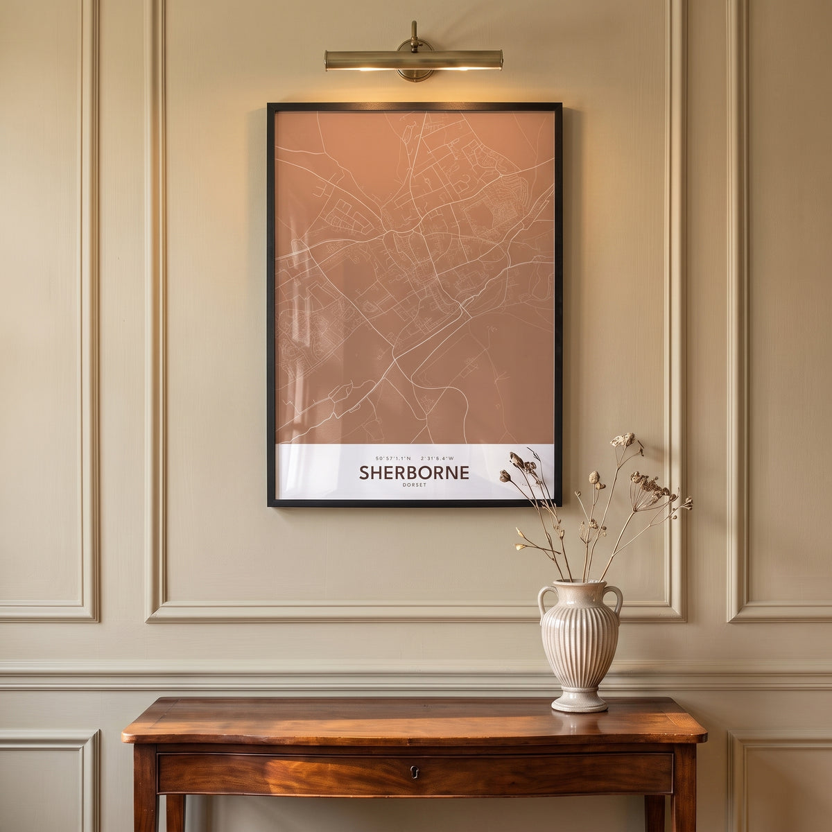 Your Town Merch — Sherborne Framed Map Print (Terracotta) lifestyle